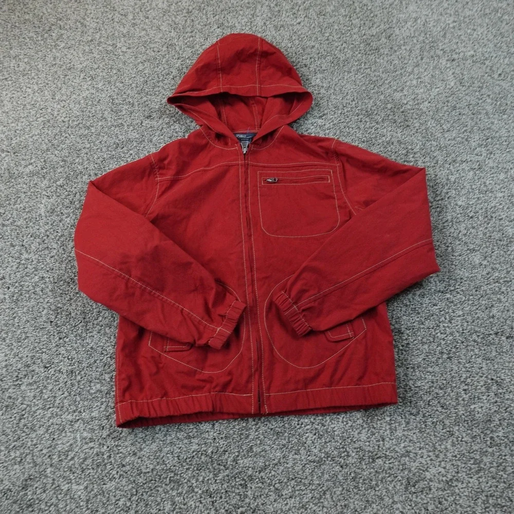 VTG Polo Ralph Lauren Jacket Kids M 10-12 Red Hooded Full Zip Windbreaker Youth